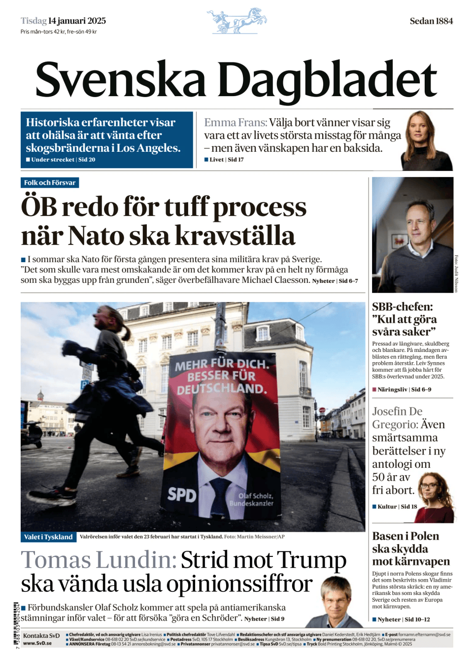 Prima-pagina-Svenska Dagbladet-edizione-di-oggi-20250114